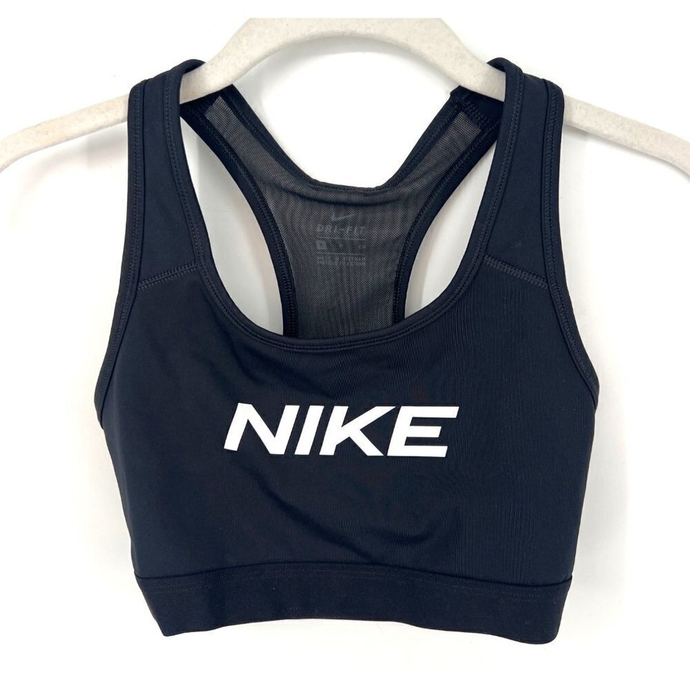 Nike Womens Swoosh Band HBR Sports Bra Size Small Black Mesh